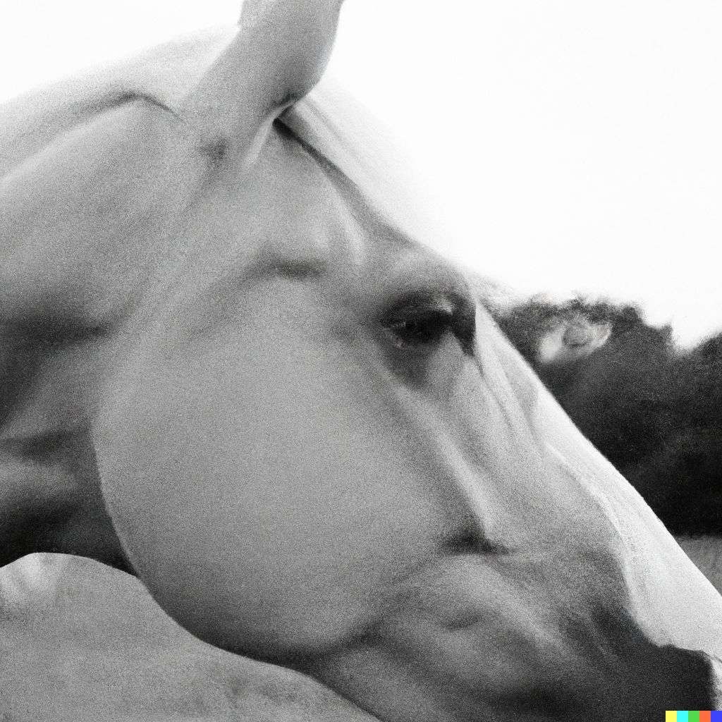 a horse, photograph taken on Ilford Delta 400 film